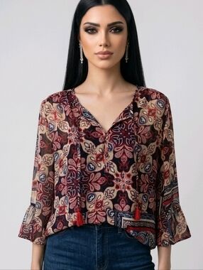 NWT Rafaella Bohemian Bell Sleeve Blouse ~sz Small